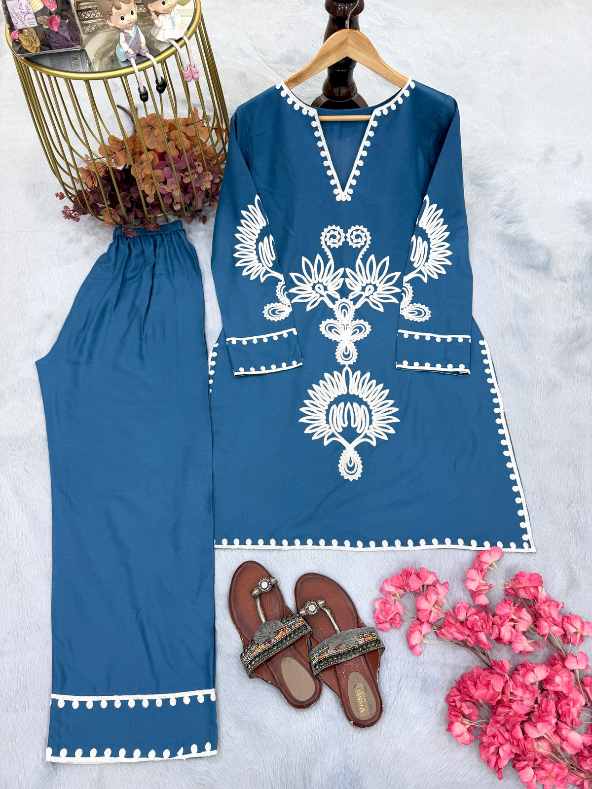 Teal Blue Rayon Co-ord Set, view 6