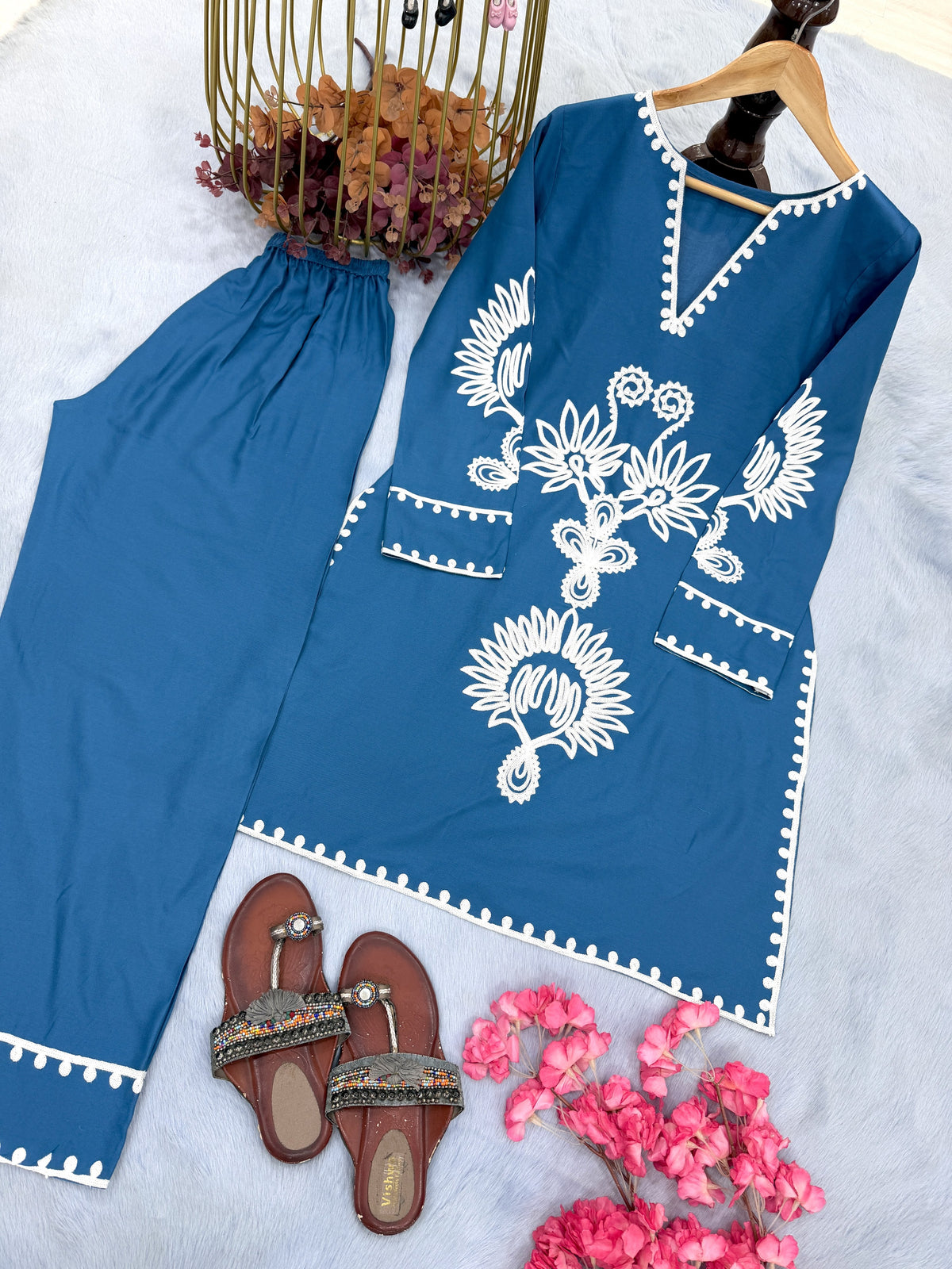 Teal Blue Rayon Co-ord Set, view 7
