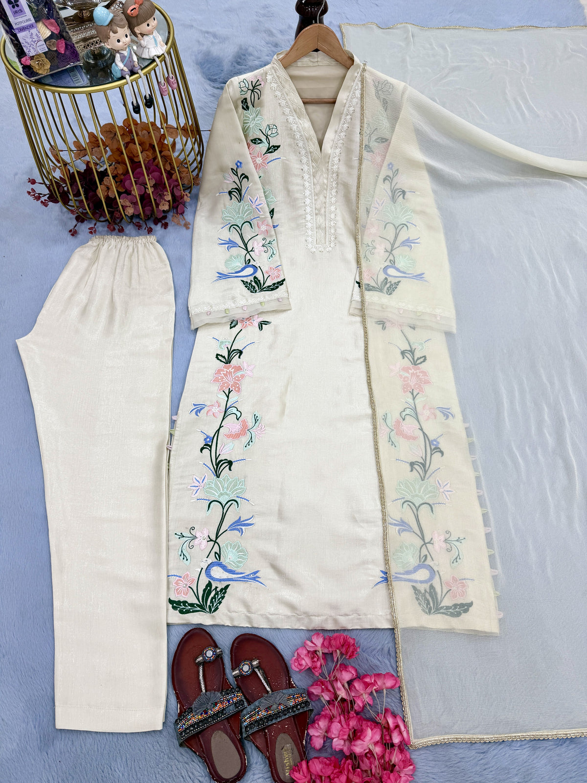 Ivory Roman Silk Kaftan Kurta Set, view 6