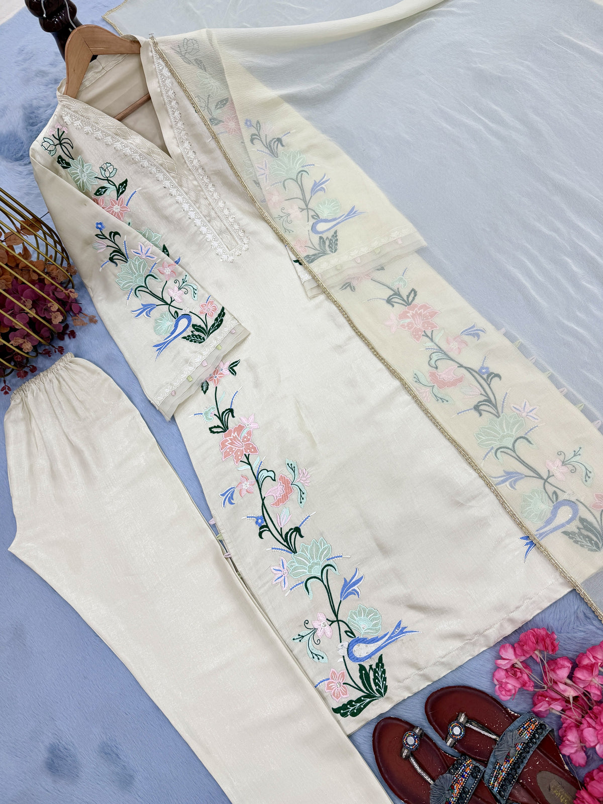 Ivory Roman Silk Kaftan Kurta Set, view 7