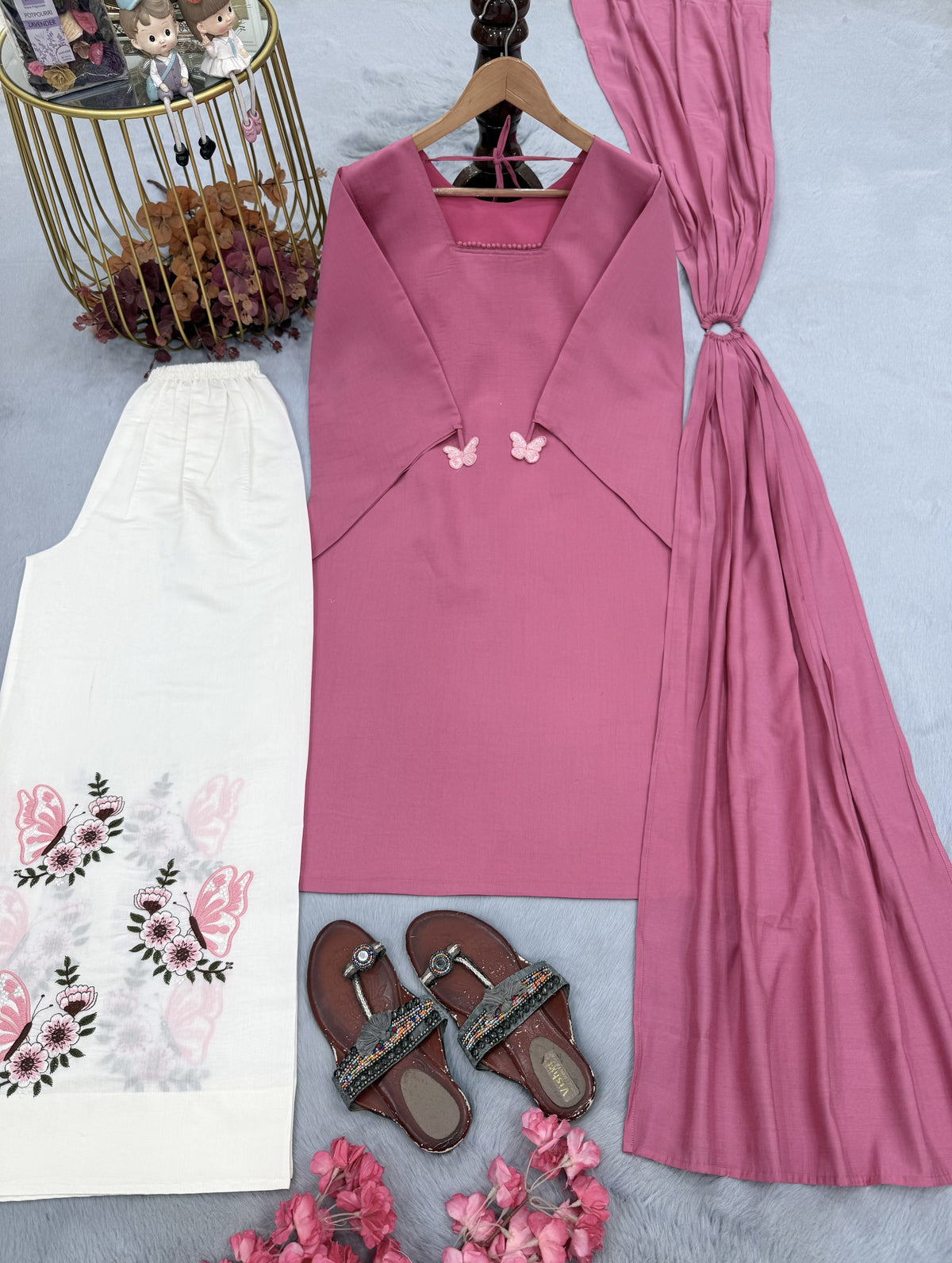 Pink Roman Silk Top Palazzo Set, view 5