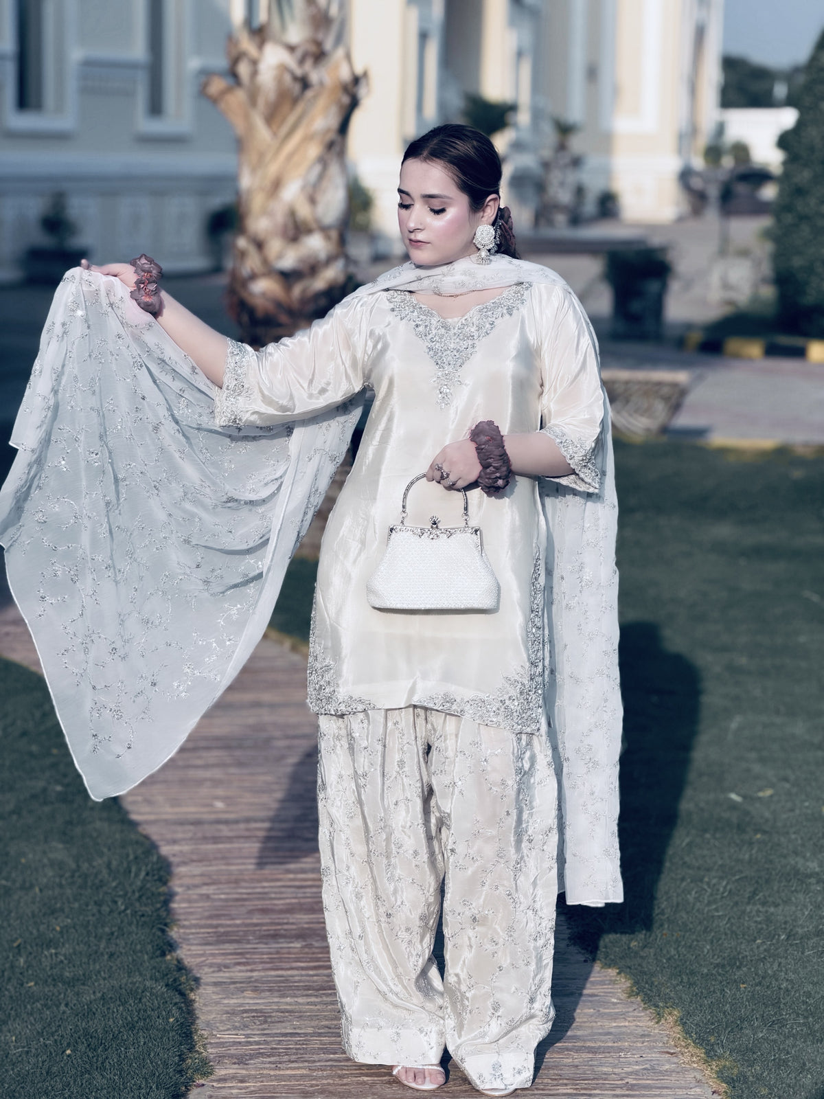 Ivory Crepe Kurta Farshi Palazzo Set