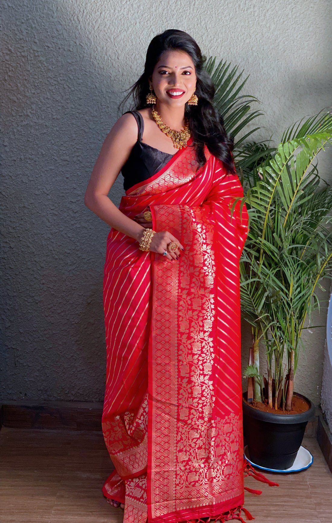 Pink Color Zari Golden Weaving Rich Saree