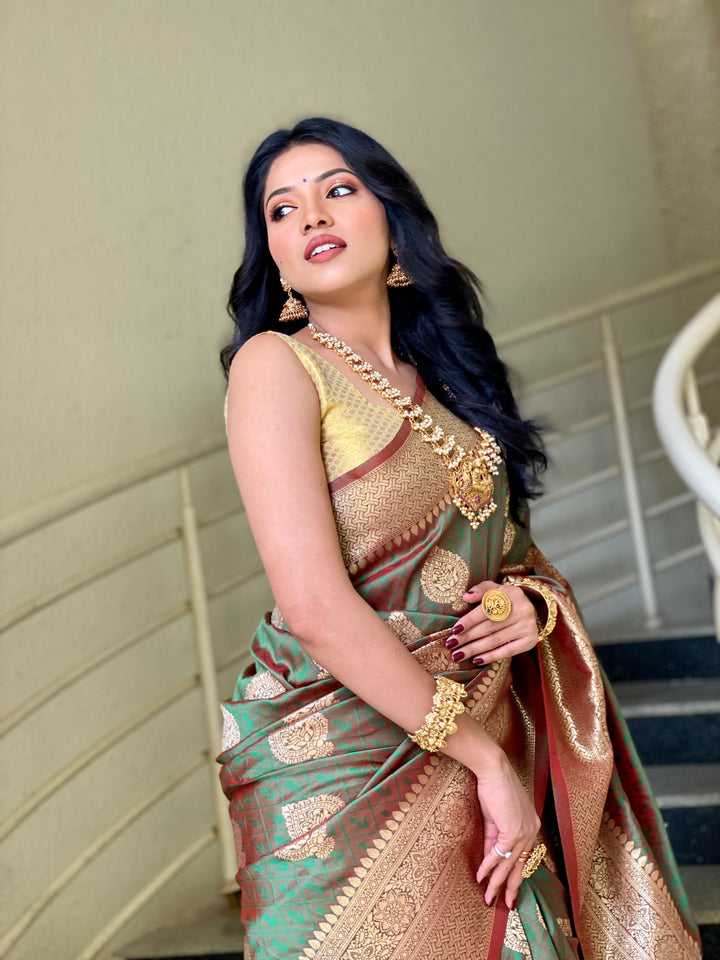 Green Color Zari Golden Weaving Rich Sare