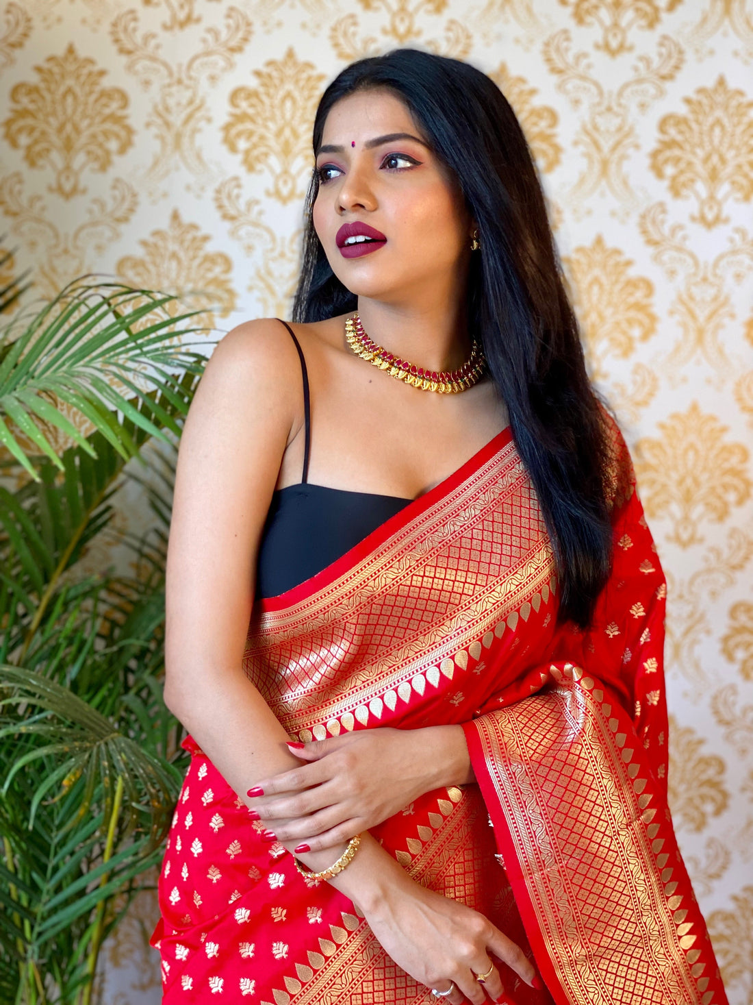 Red Color Zari Golden Weaving Rich Saree