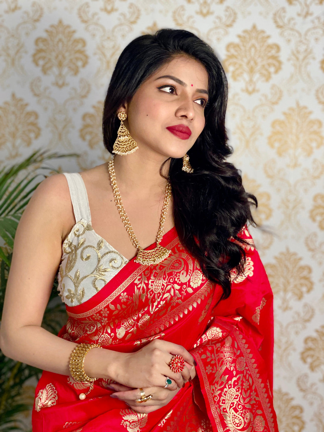 Red Color Zari Golden Weaving Rich Saree