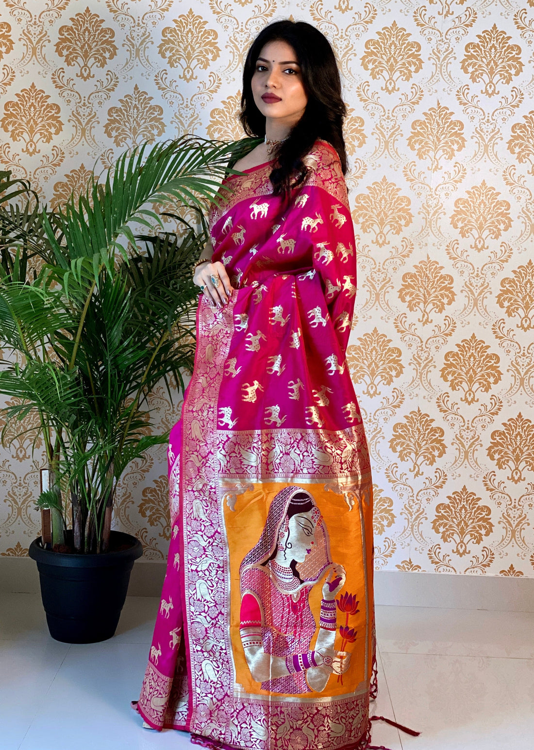 Pink Pure Zari  Golden Weaving Rich  Saree