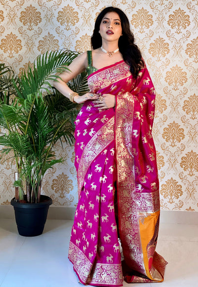 Pink Pure Zari  Golden Weaving Rich  Saree