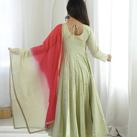 Pista Green Roman Silk mirror work Anarkali suit