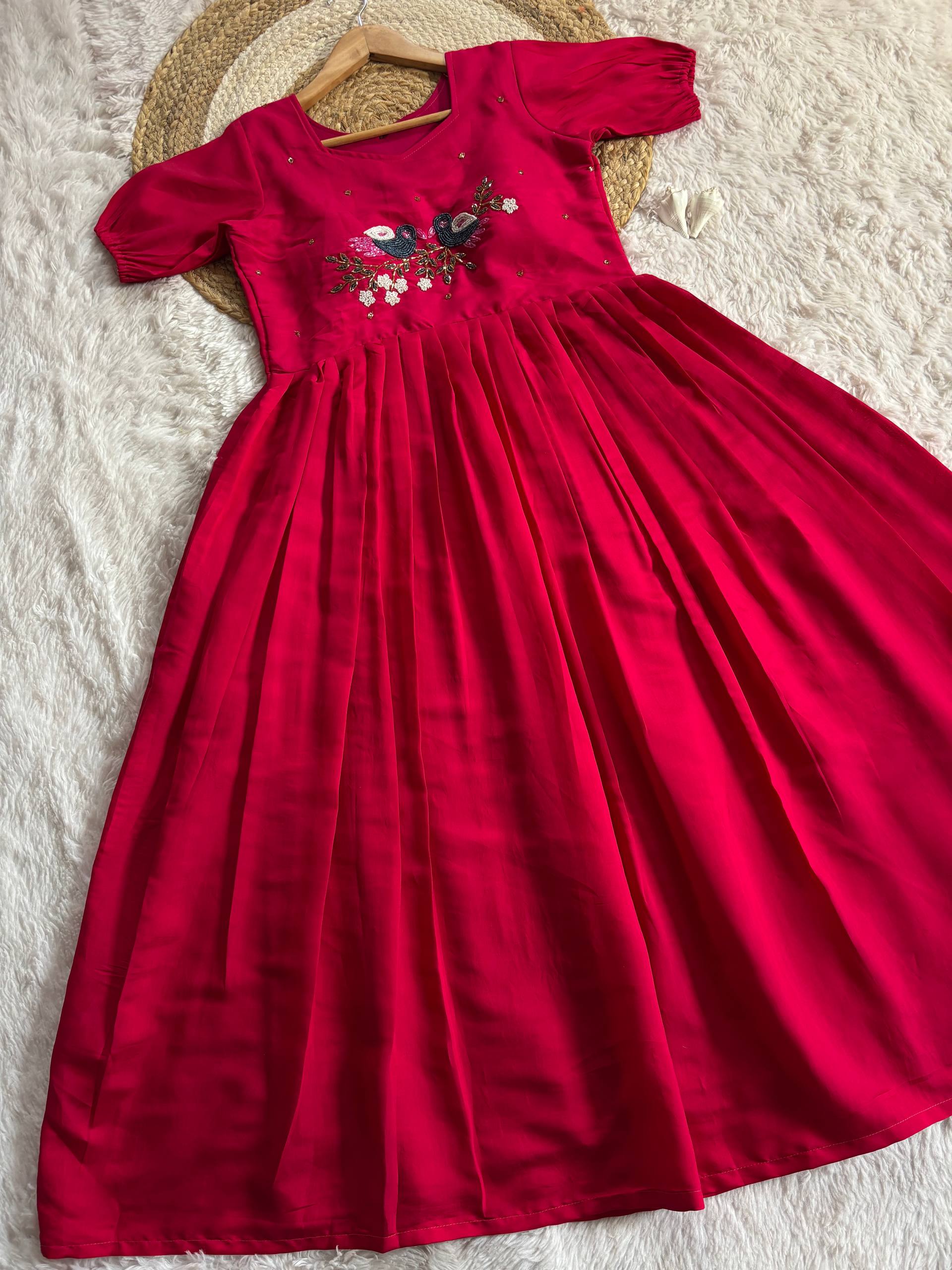 Elegant Roman Fabric Moti & Kardana Handwork Gown