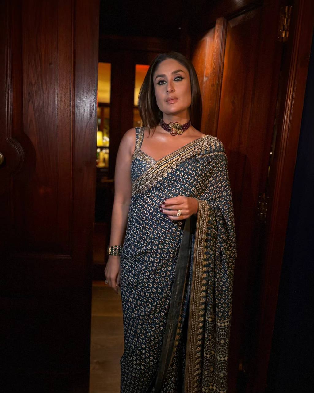 Designer  Saree with Mirror Work & Ajrakh Print