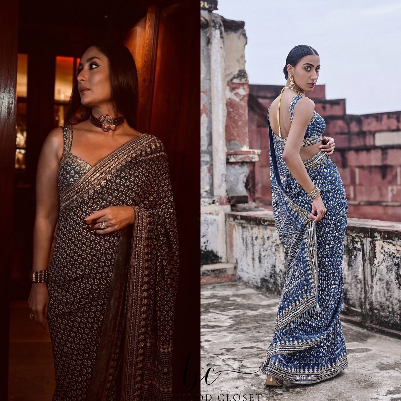 Designer  Saree with Mirror Work & Ajrakh Print