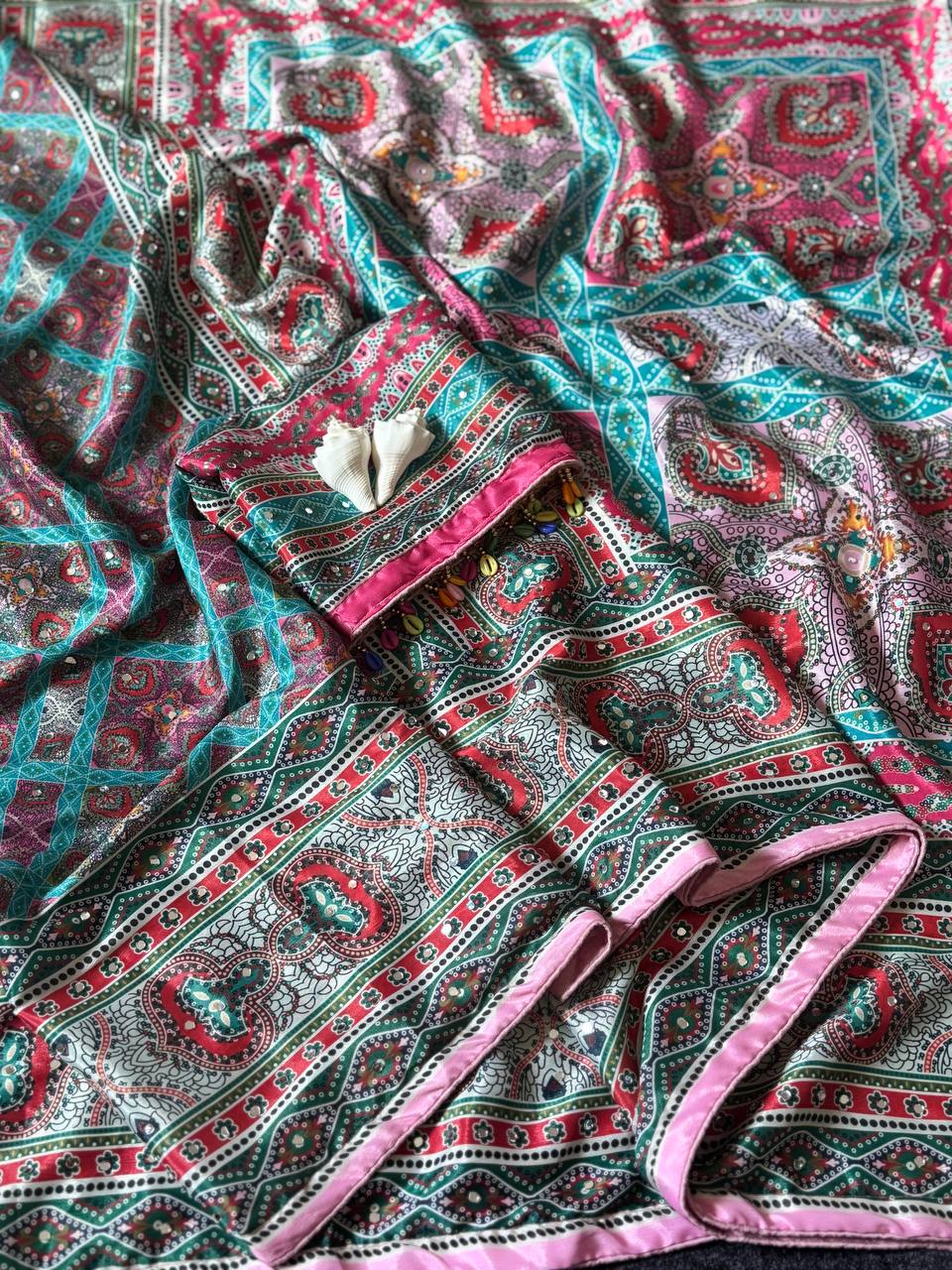 Roman Silk With Ajarakh Print Saree
