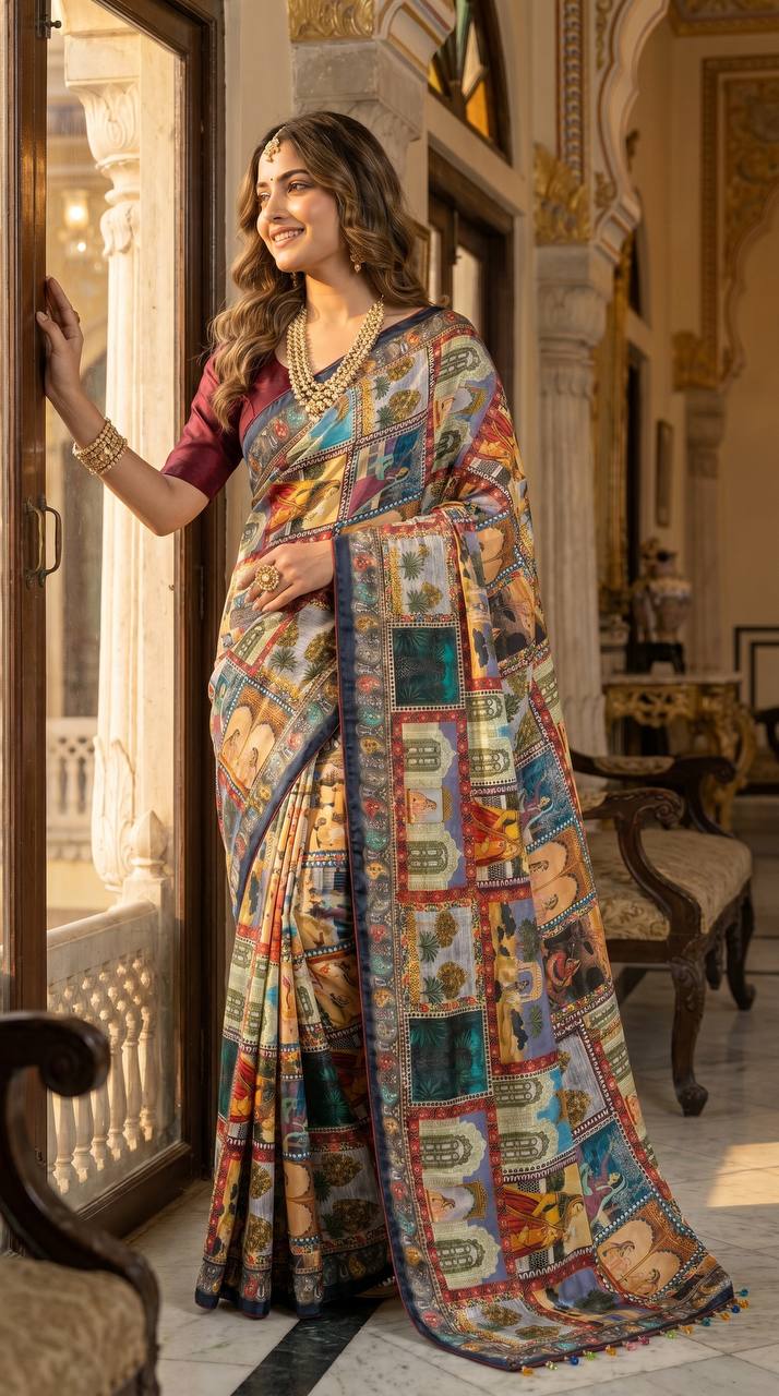 NEW ITRANDING POSTER PRINT SAREE LUNCH