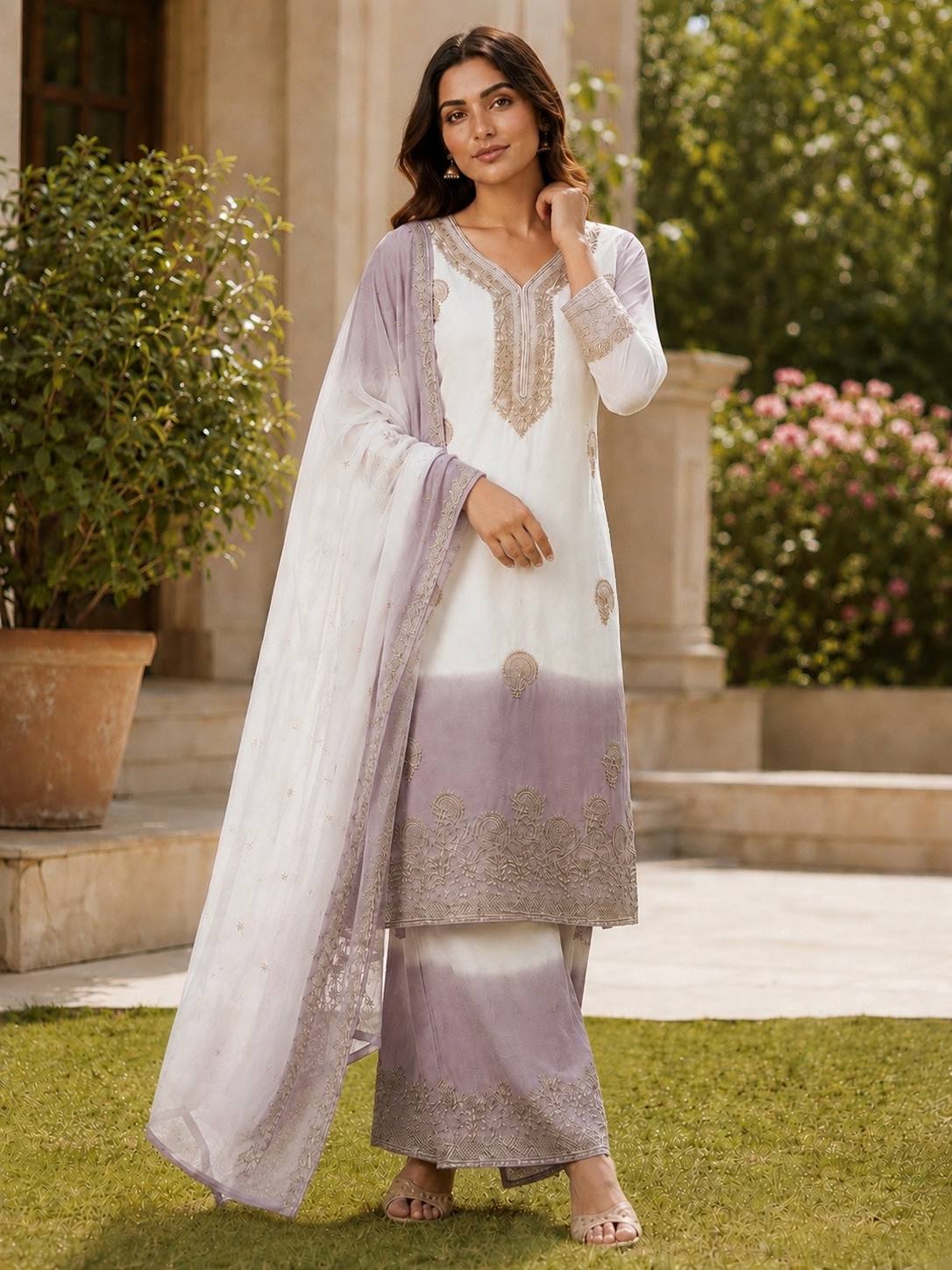 Purple Dual-Tone Georgette Palazzo Suit