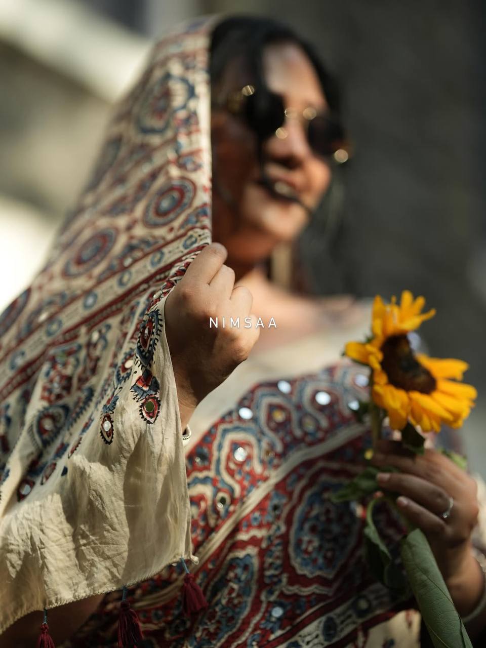Vintage-Inspired Mirror Work Silk Saree