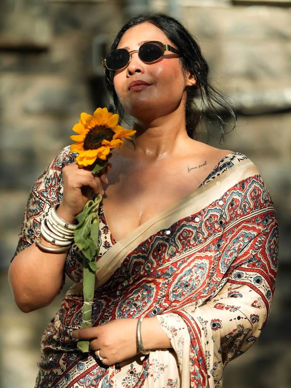 Vintage-Inspired Mirror Work Silk Saree