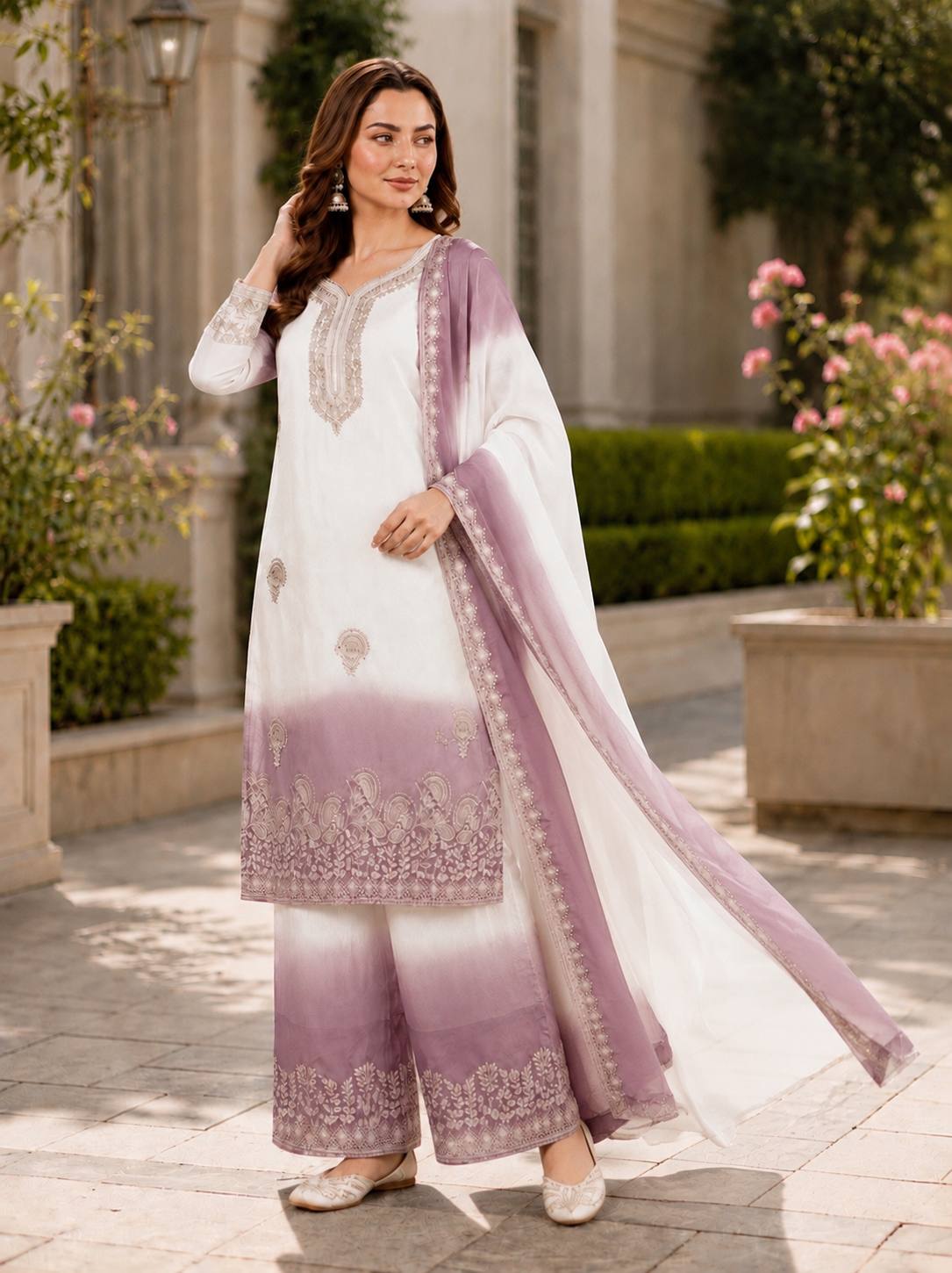Purple Dual-Tone Georgette Palazzo Suit