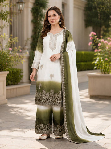 Green Dual-Tone Georgette Palazzo Suit