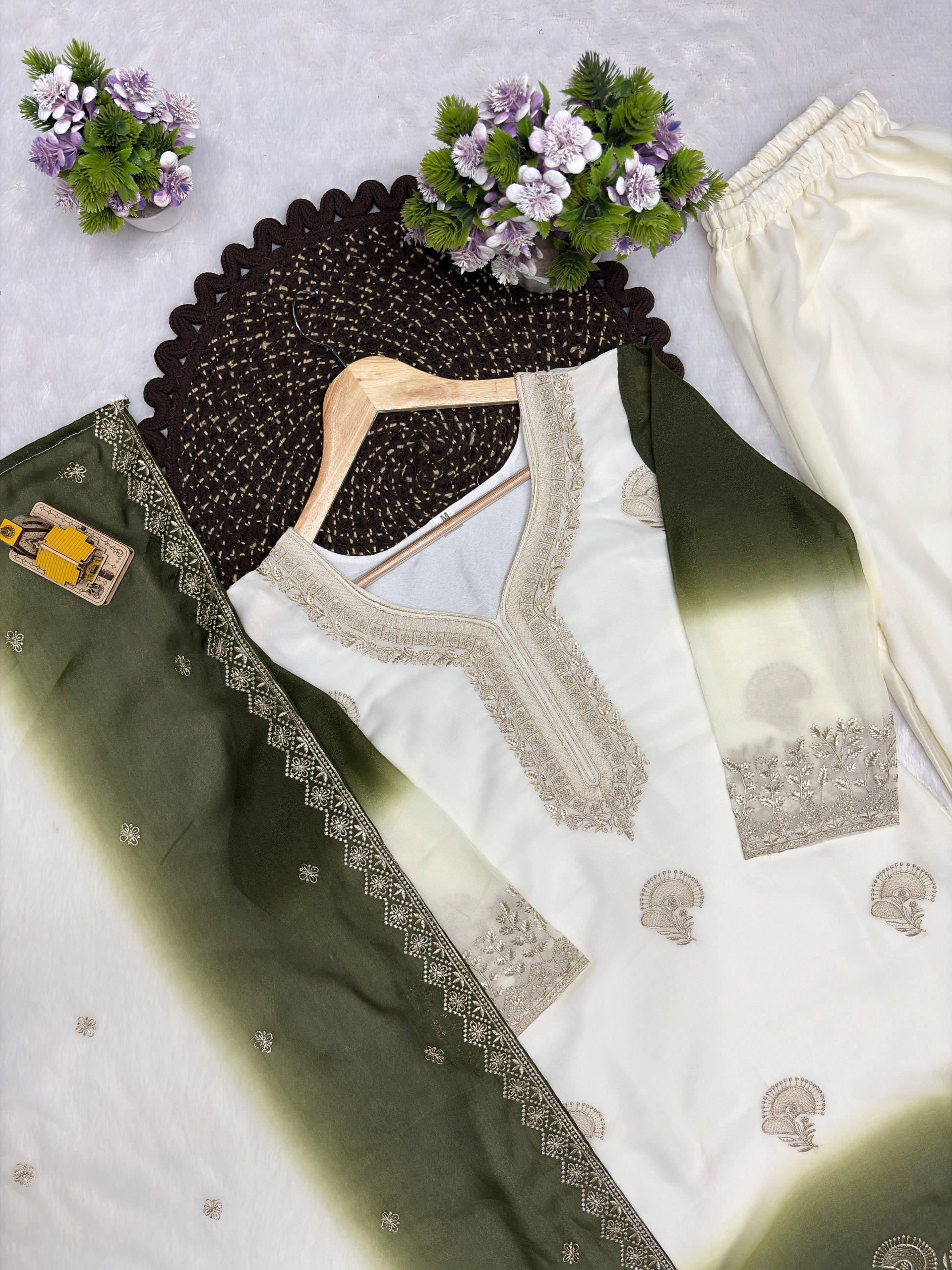 Green Dual-Tone Georgette Palazzo Suit