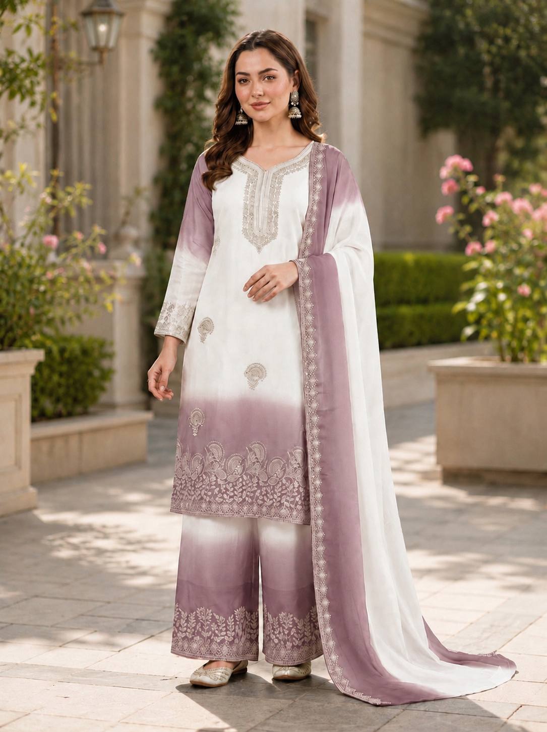 Purple Dual-Tone Georgette Palazzo Suit