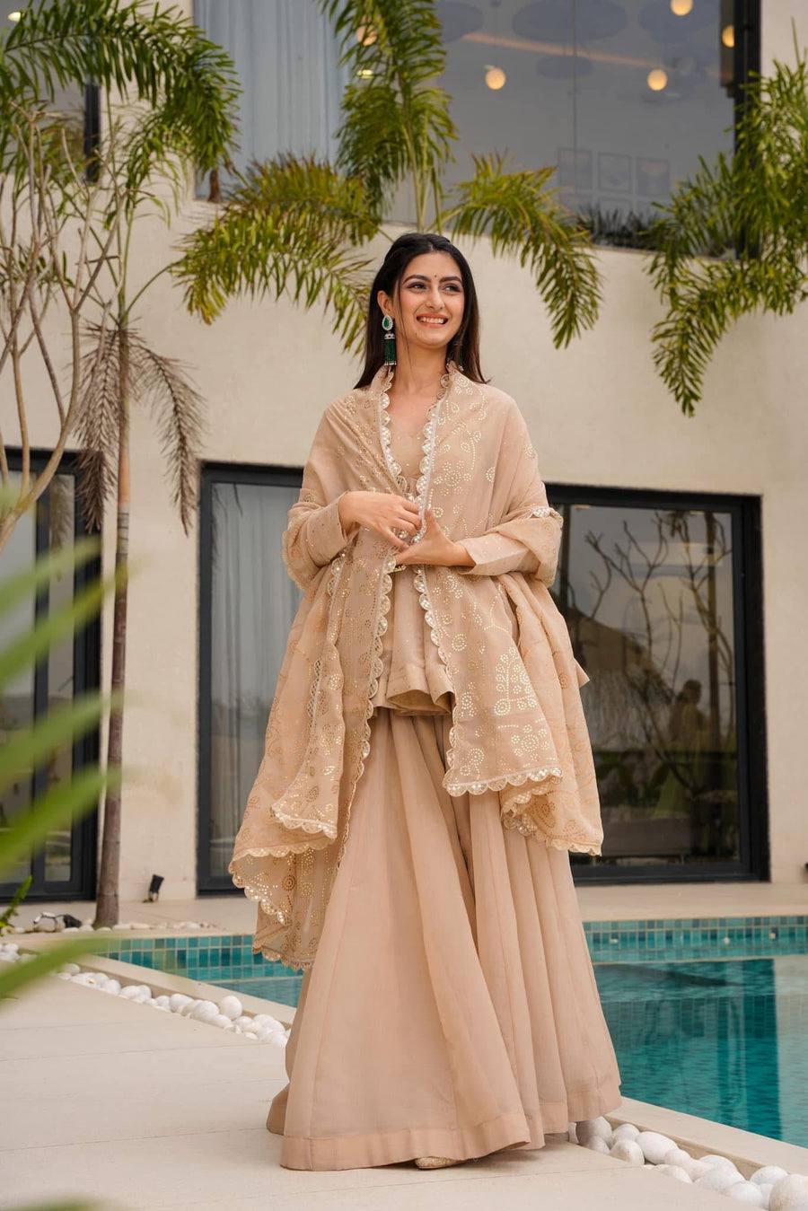 Beige Peplum Kurta Set