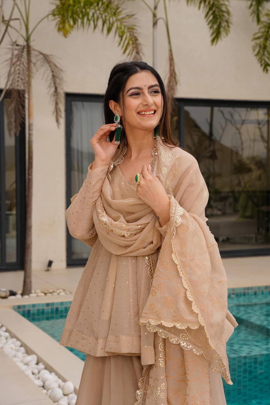 Beige Peplum Kurta Set
