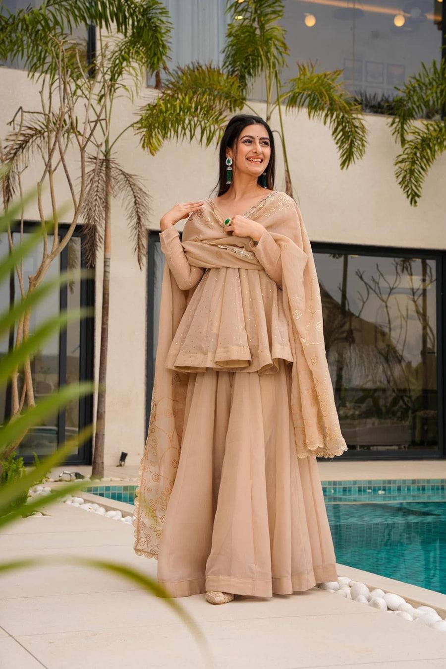 Beige Peplum Kurta Set
