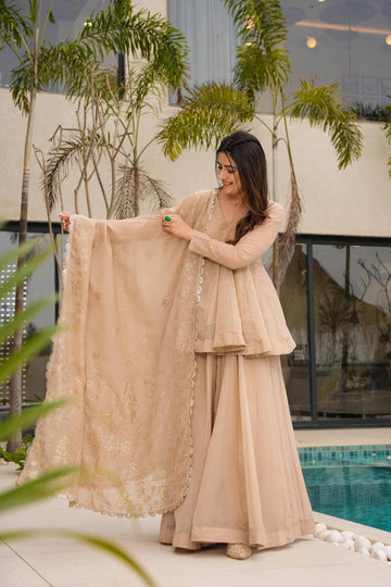 Beige Peplum Kurta Set