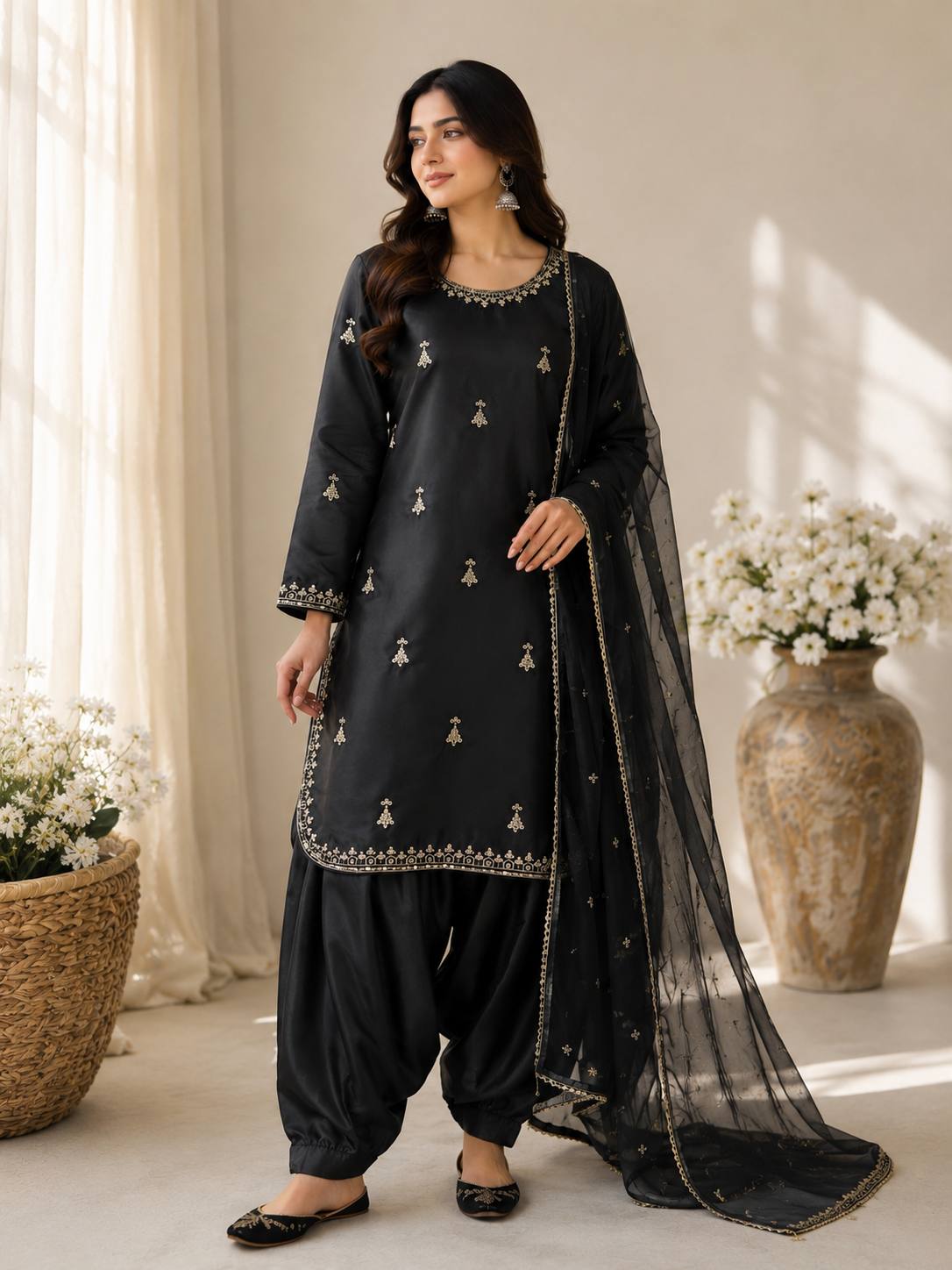 Black Sartin Farshi Suit Set