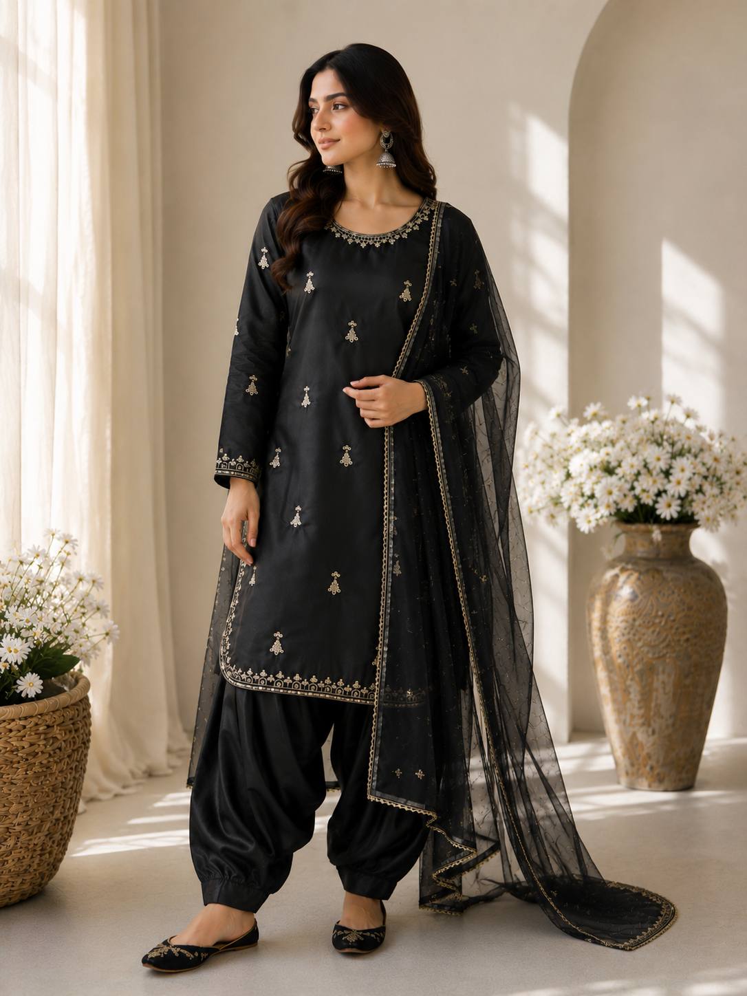 Black Sartin Farshi Suit Set