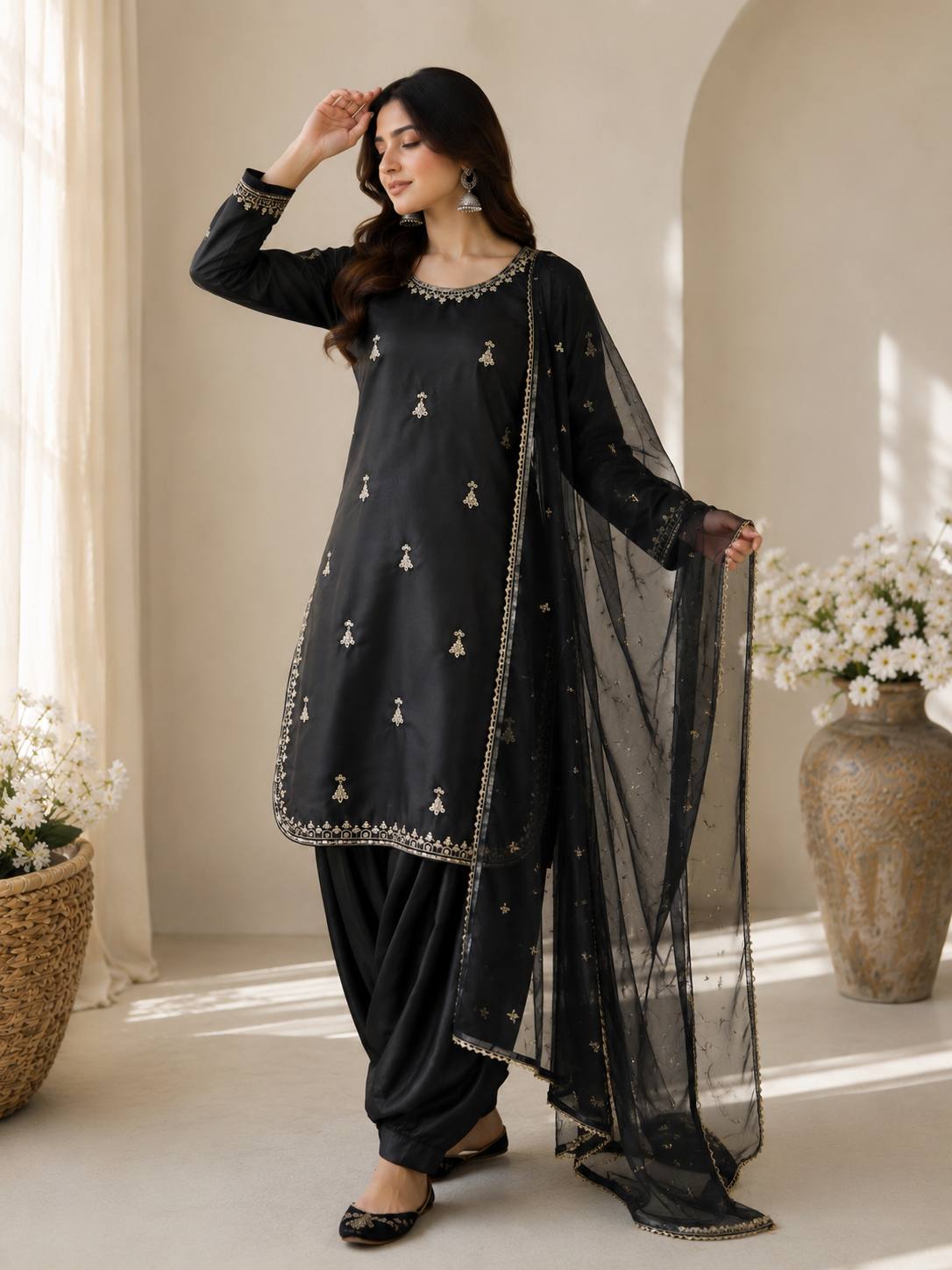 Black Sartin Farshi Suit Set