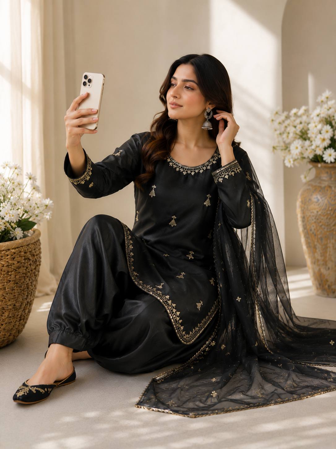 Black Sartin Farshi Suit Set