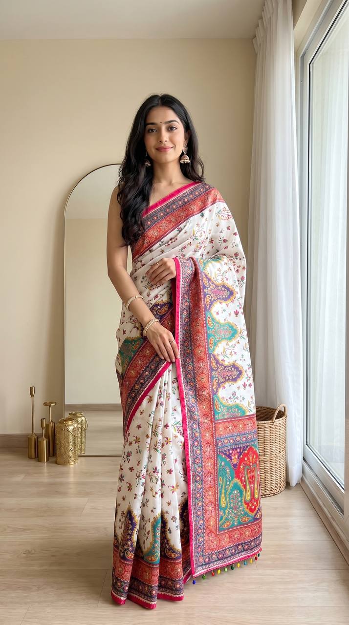 Elegant Multicolor Saree with Traditional Patterns | Lightweight Festive Wear
