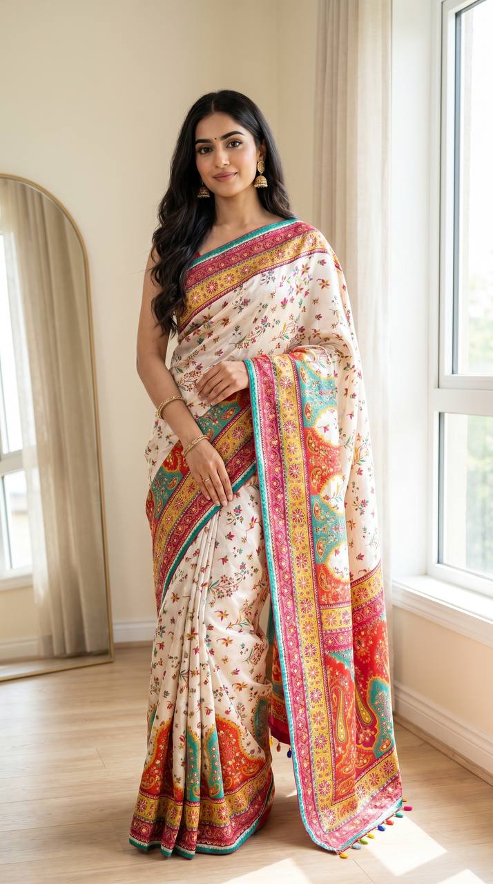 Elegant Multicolor Saree with Traditional Patterns | Lightweight Festive Wear