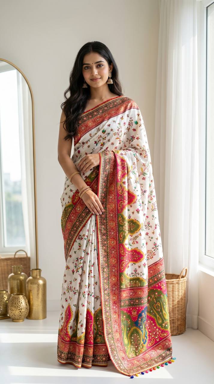 Elegant Multicolor Saree with Traditional Patterns | Lightweight Festive Wear