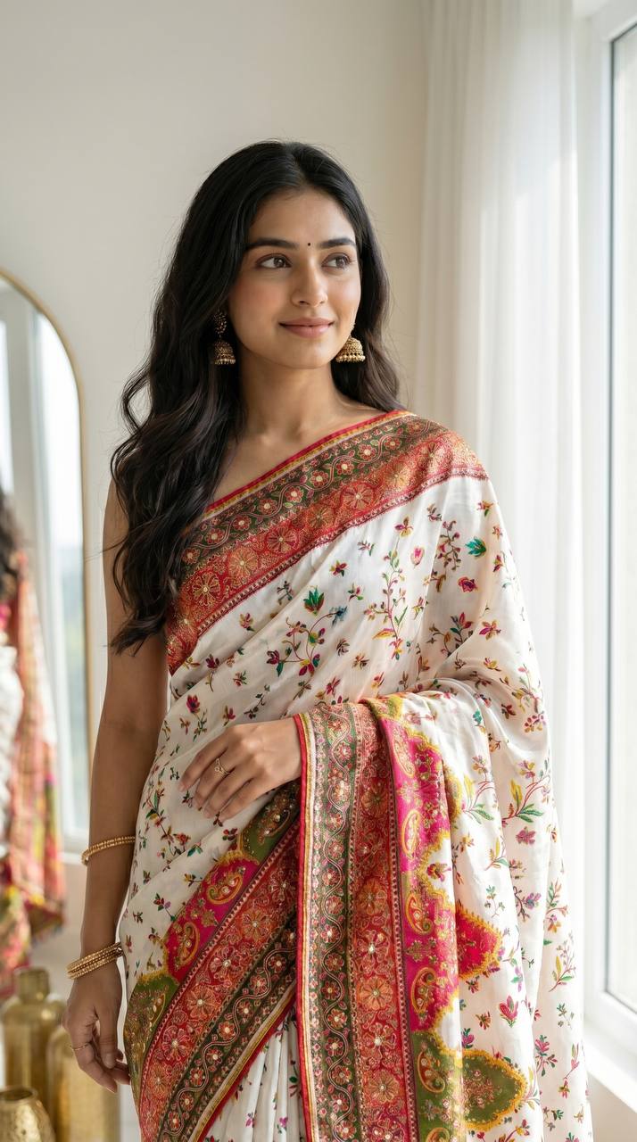 Elegant Multicolor Saree with Traditional Patterns | Lightweight Festive Wear
