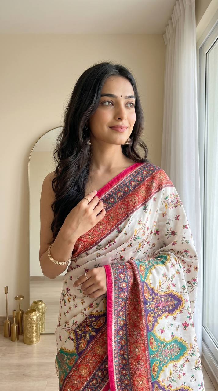 Elegant Multicolor Saree with Traditional Patterns | Lightweight Festive Wear