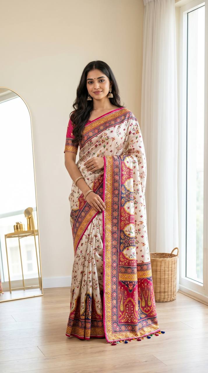 Elegant Multicolor Saree with Traditional Patterns | Lightweight Festive Wear