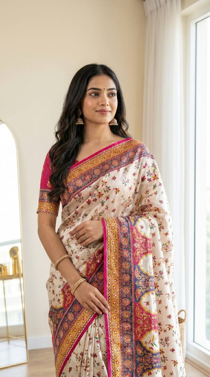 Elegant Multicolor Saree with Traditional Patterns | Lightweight Festive Wear