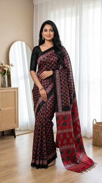 Multicolor Satin Print Saree