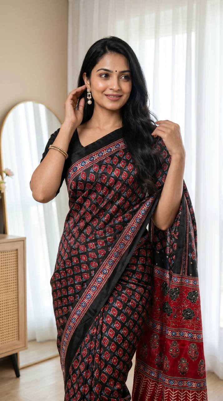 Multicolor Satin Print Saree