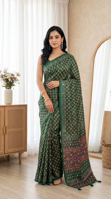 Green Printed Saree