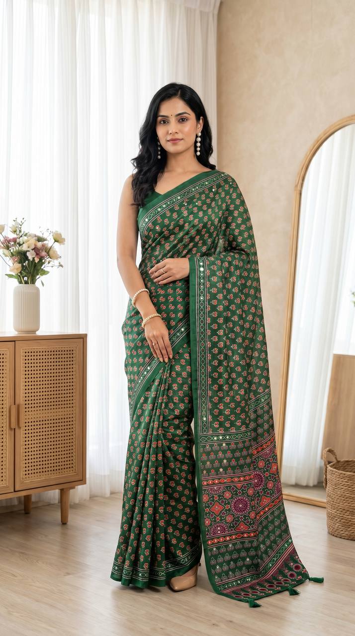 Green Printed Saree