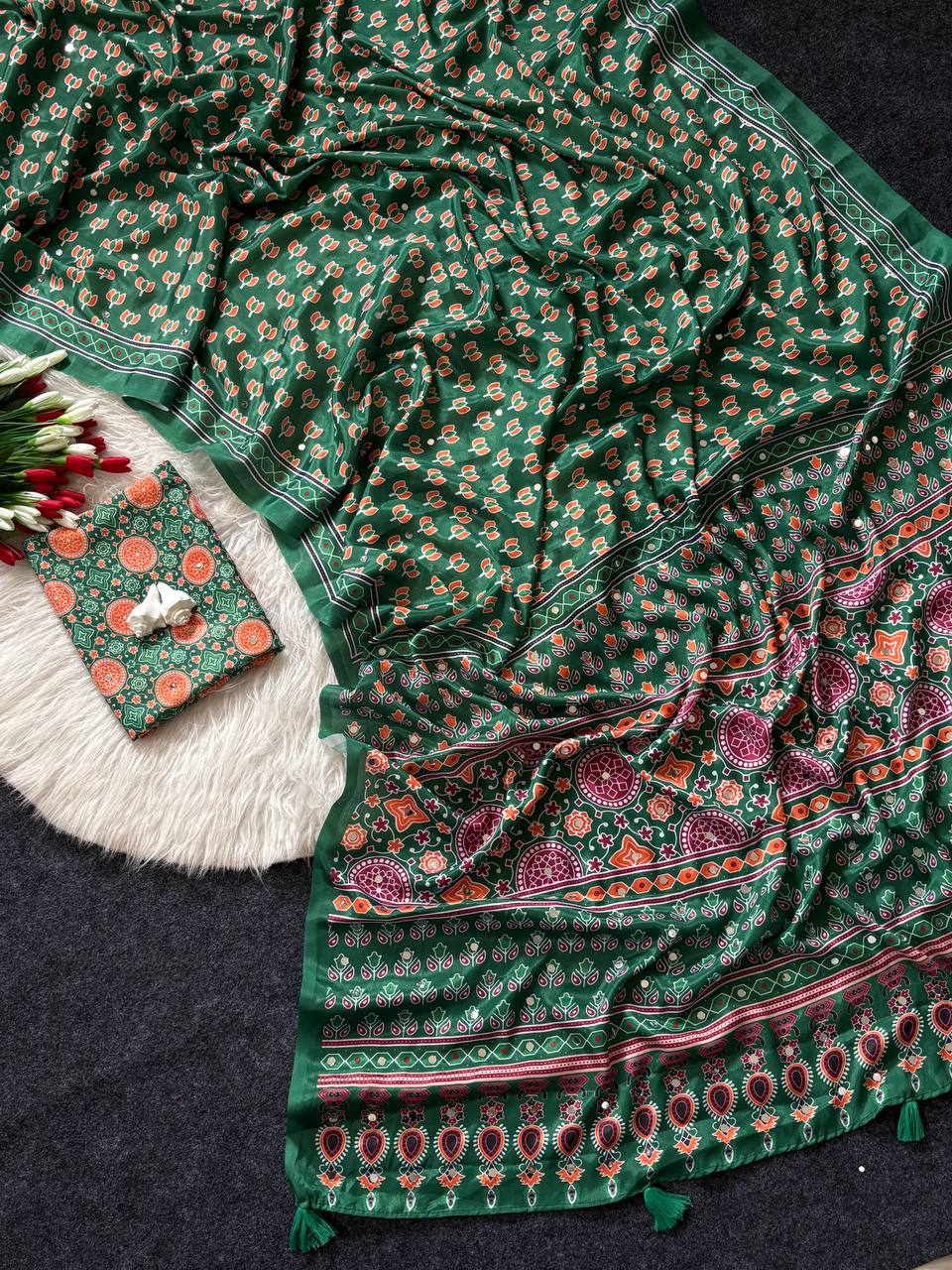 Green Printed Saree