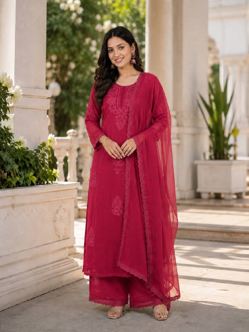 Maroon Georgette Kurta Set