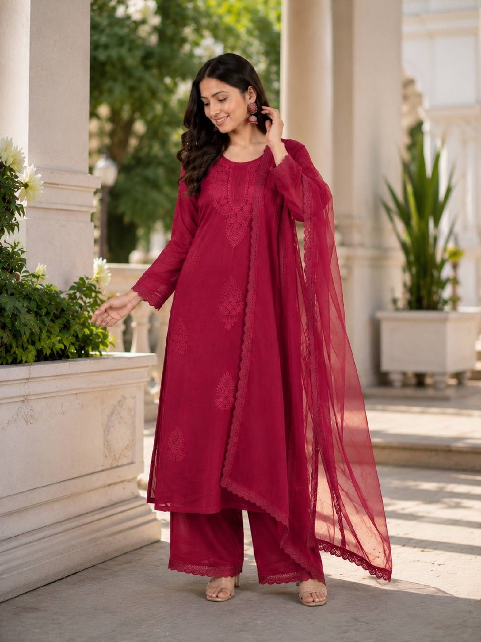 Maroon Georgette Kurta Set