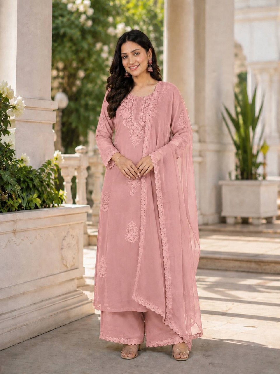 Heavy Faux Georgette With Embroidery Work With Sleeves , Georgette