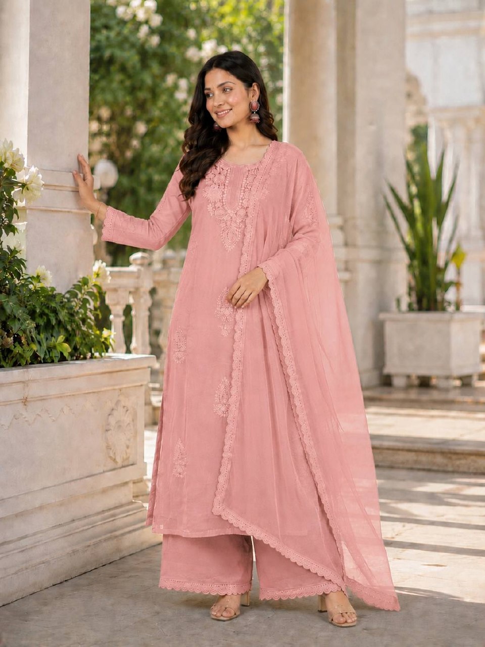 Heavy Faux Georgette With Embroidery Work With Sleeves , Georgette