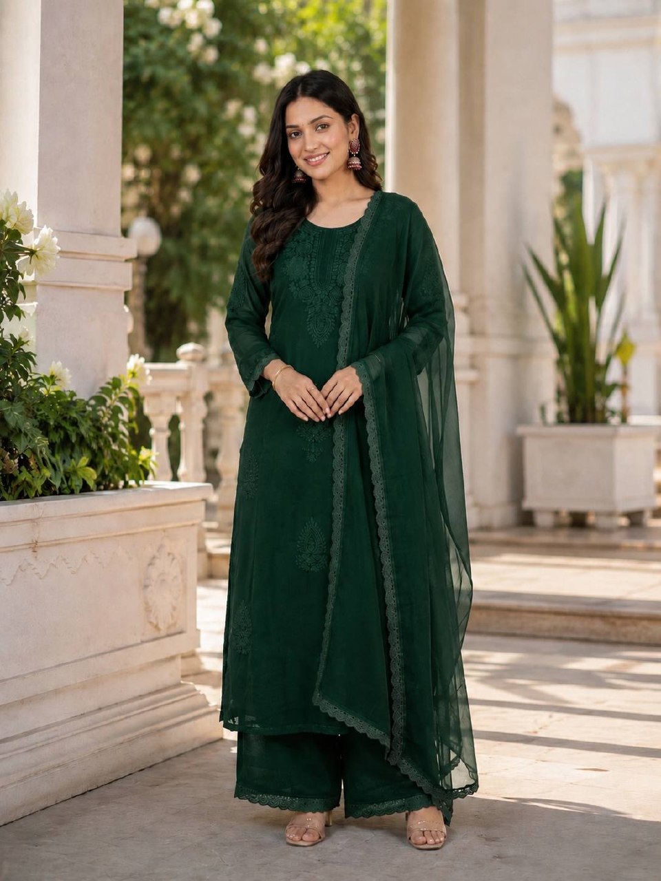 Deep Green Faux Georgette Kurta Set